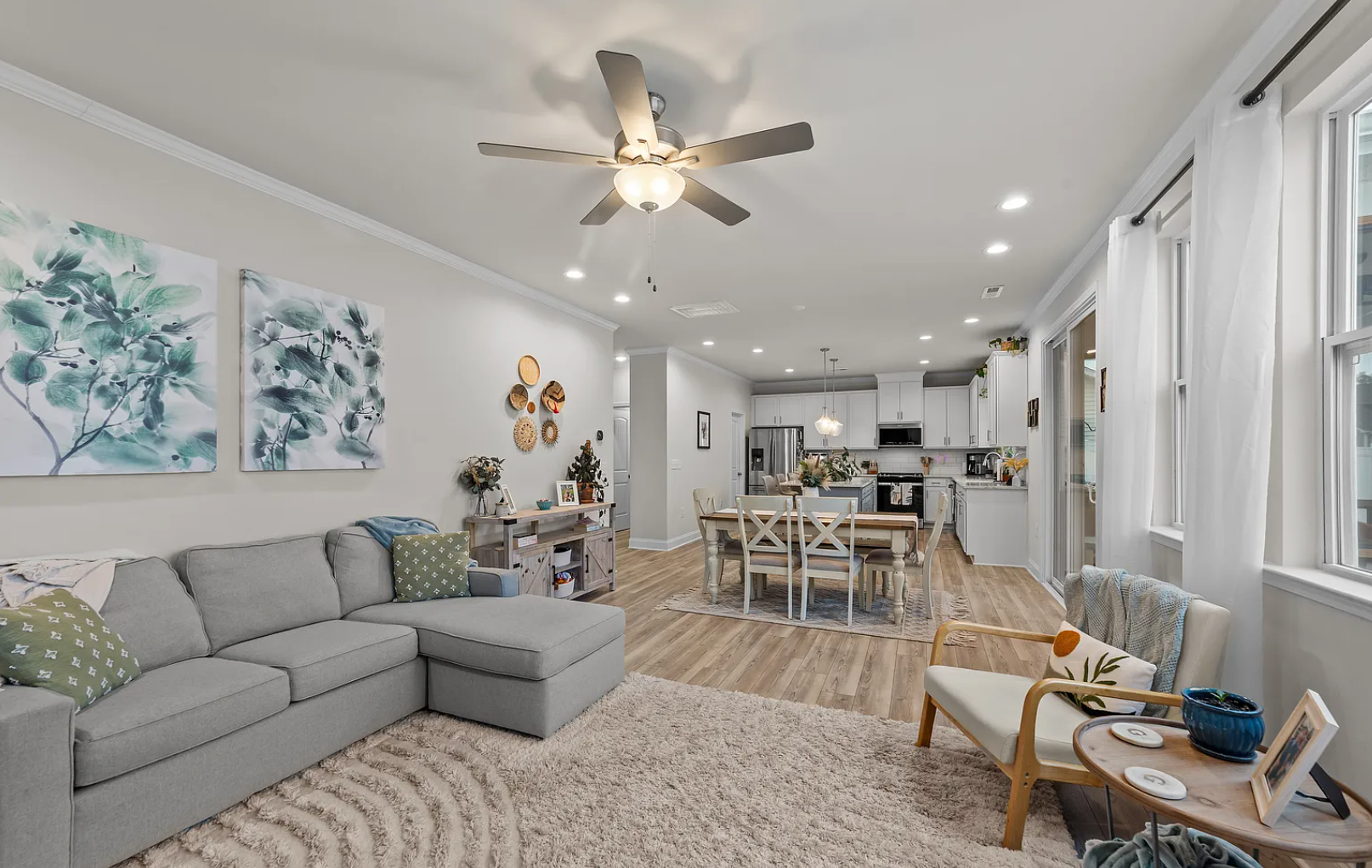 Sophisticated living space with vaulted ceilings and designer finishes